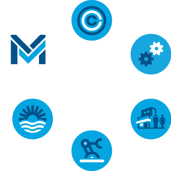 icons orbiting logo graphic