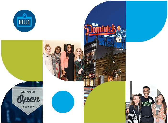 Mosaic of shapes and photos with images representing membership